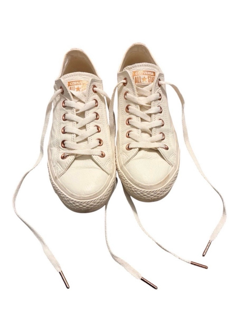 Ivory & Rose Gold Leather Converse Low Top Sneakers Women’s Size 8